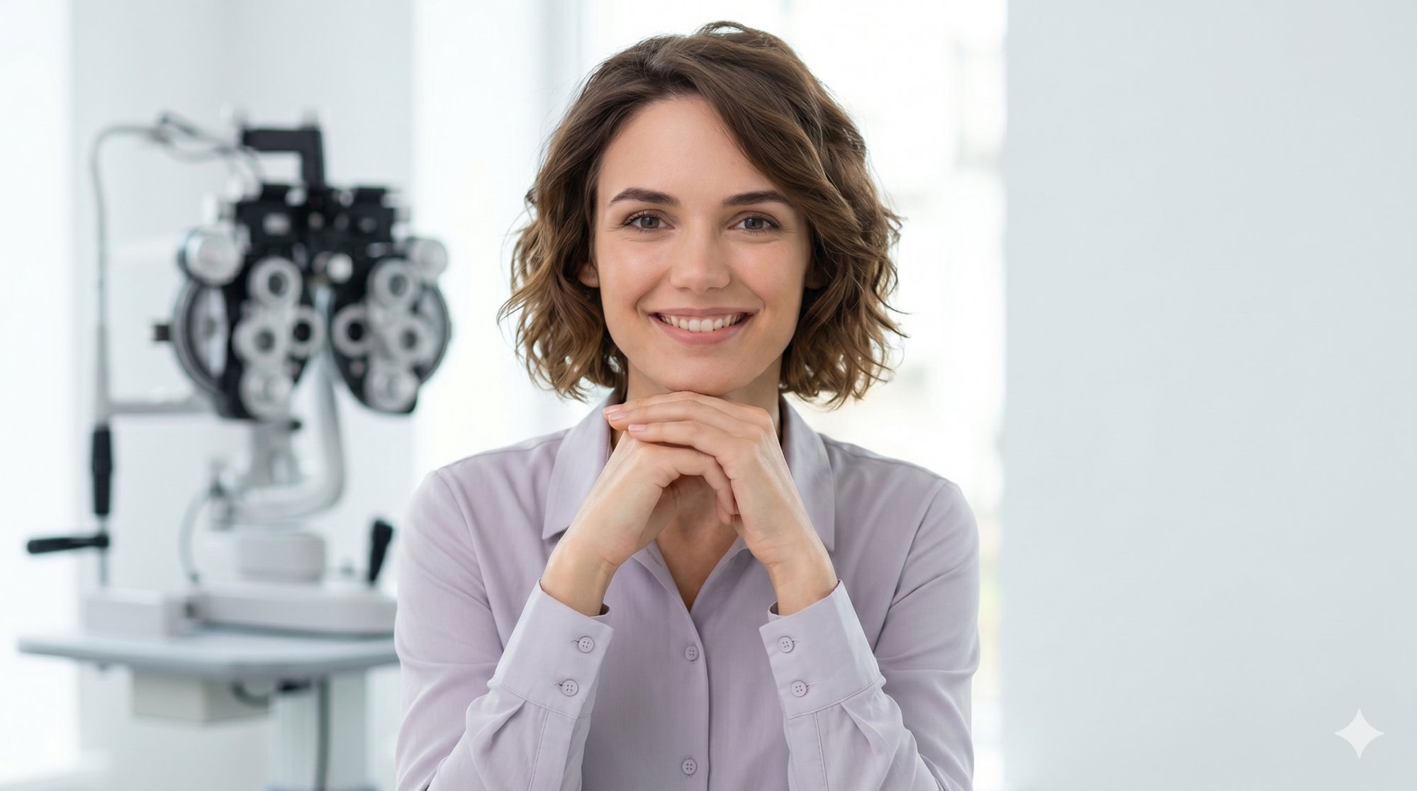 Patiente souriante au Centre NovaVision Caen, libérée de ses lunettes après chirurgie réfractive